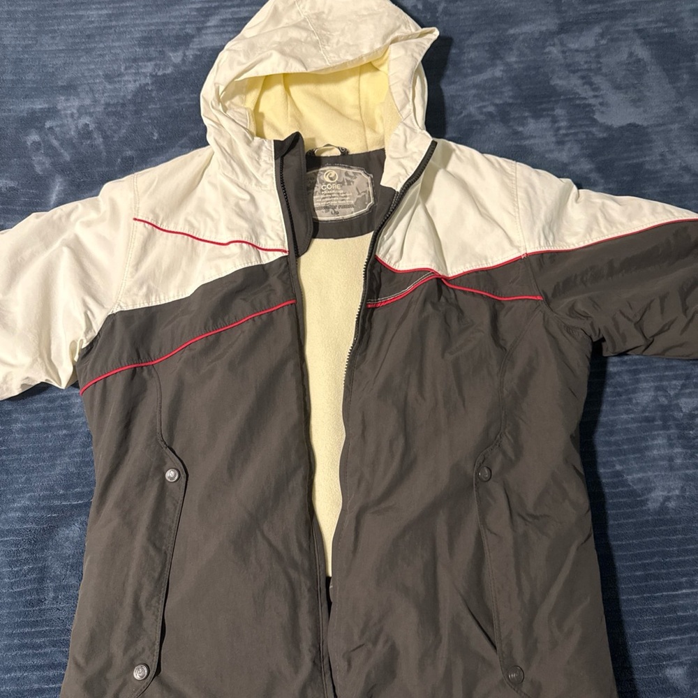 Men's Gray and White Hooded Jacket